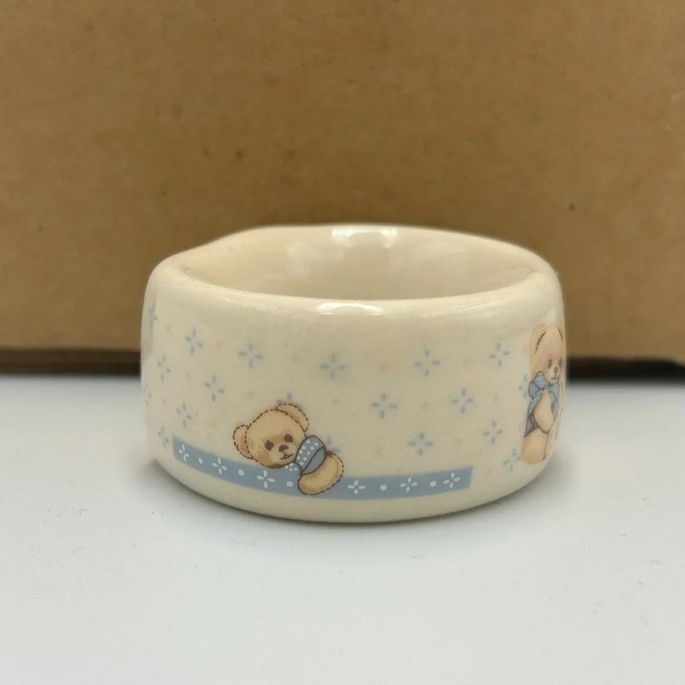 Vintage 80s Stoneware Country Bears Tienshan Napkin Rings Set Cottage Theodore
